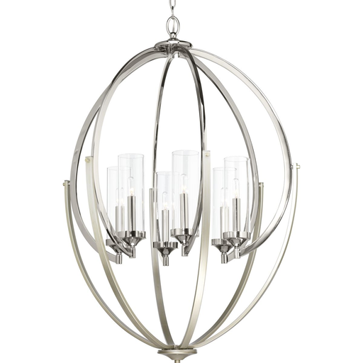 Product image for Progress P400026-104 Evoke Collection Six-Light Polished Nickel Clear Glass Luxe Chandelier Light