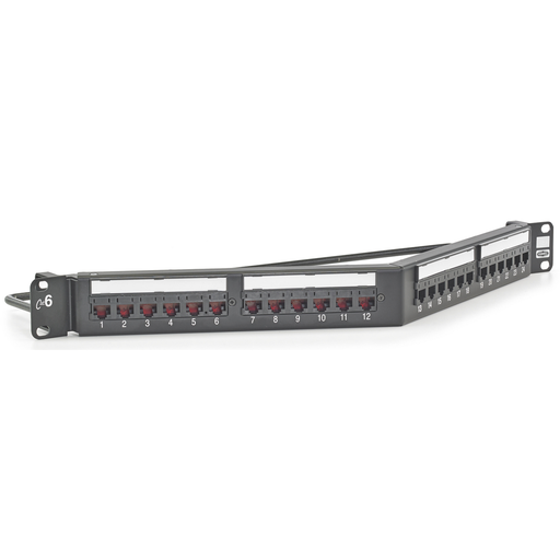 Product image for Hubbell Wiring Devices HP624A 24-Port 1 Rack Unit Category 6 Angled Patch Panel