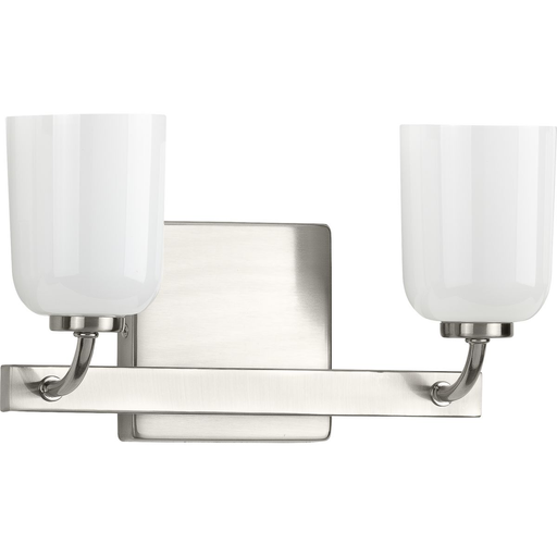 Product image for Progress P300281-009 Moore Collection Two-Light Brushed Nickel White Opal Glass Luxe Bath Vanity Light