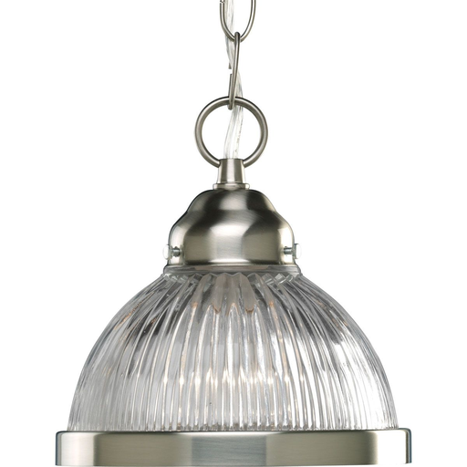Product image for Progress P5080-09 Prismatic Glass Collection One-Light Brushed Nickel Clear Prismatic Glass Traditional Mini-Pendant Light