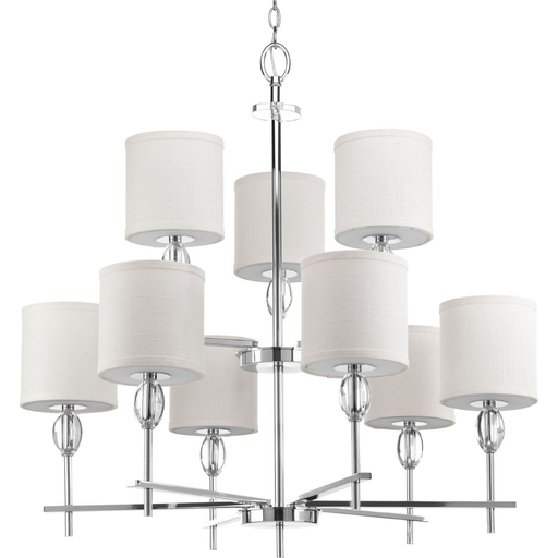 Product image for Progress P4142-15 Status Collection Nine-Light Polished Chrome Off-White Textured Linen Shade Coastal Chandelier Light