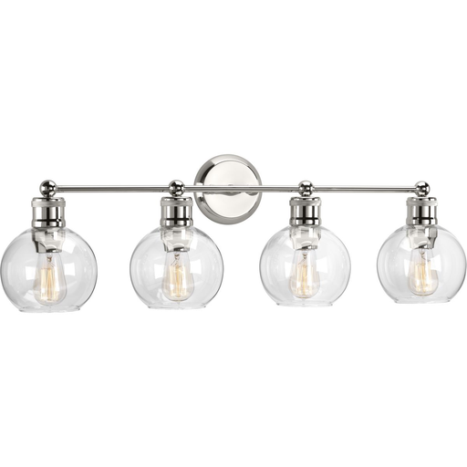Product image for Progress P300052-104 Hansford Collection Four-Light Polished Nickel Clear Glass Coastal Bath Vanity Light