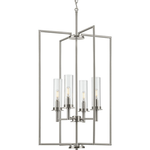 Product image for Progress P500315-009 Kellwyn Collection Four-Light Brushed Nickel and Clear Glass Transitional Style Foyer Pendant Light