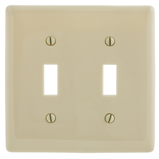 Product image for Hubbell NPJ2I 2-Gang Ivory Nylon Medium 2-Toggle Switch Wallplate
