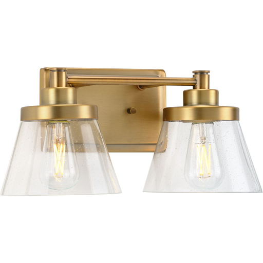 Product image for Progress P300349-163 Hinton Collection Two-Light Vintage Brass Clear Seeded Glass Farmhouse Bath Vanity Light