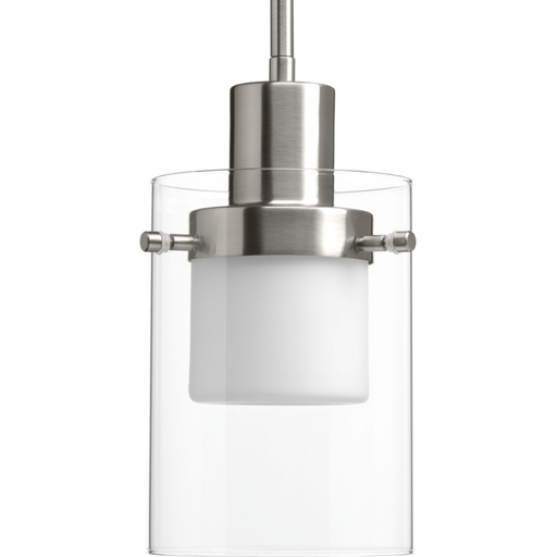 Product image for Progress P500000-009-30 Moderna LED Collection Brushed Nickel Clear Glass Mid-Century Modern Pendant Light