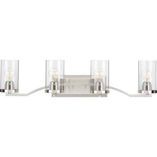 Product image for Progress P300259-009 Lassiter Collection Four-Light Brushed Nickel Clear Glass Modern Bath Vanity Light