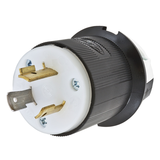 HBL2331 - Locking Devices, Twist-Lock®, Industrial, Male Plug, 20A 277V AC, 2-Pole 3-Wire Grounding, L7-20P, Screw Terminal, Black and White