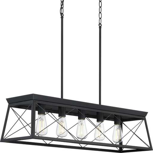 Product image for Progress P400048-031 Briarwood Collection Five-Light Textured and Cerused Black Farmhouse Style Linear Island Chandelier Light
