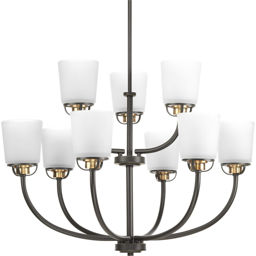 Product image for Progress P400010-020 West Village Collection Nine-Light Antique Bronze Etched Double Prismatic Glass Farmhouse Chandelier Light