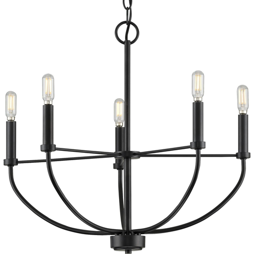 Product image for Progress P400202-031 Leyden Collection Five-Light Matte Black Farmhouse Style Chandelier