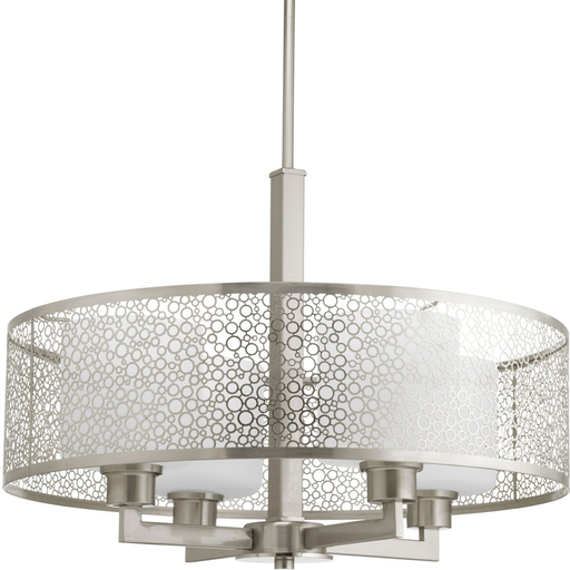 Product image for Progress P5156-09 Mingle Collection Four-Light Brushed Nickel Etched Parchment Glass Global Pendant Light