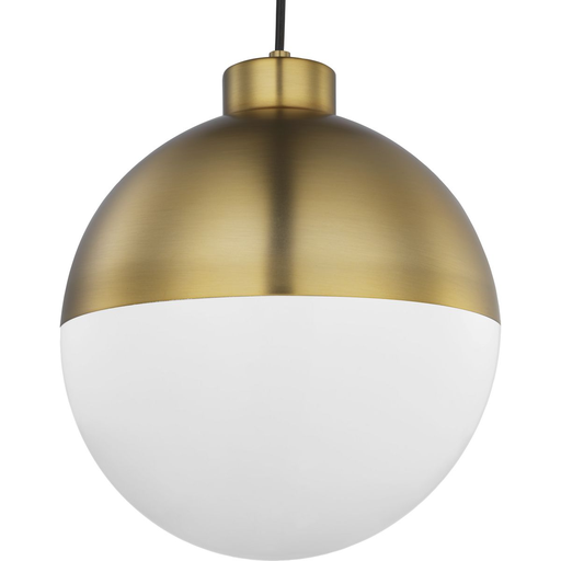 Product image for Progress P500148-109-30 Globe LED Collection One-Light Brushed Bronze Opal Glass Mid-Century Modern Pendant Light