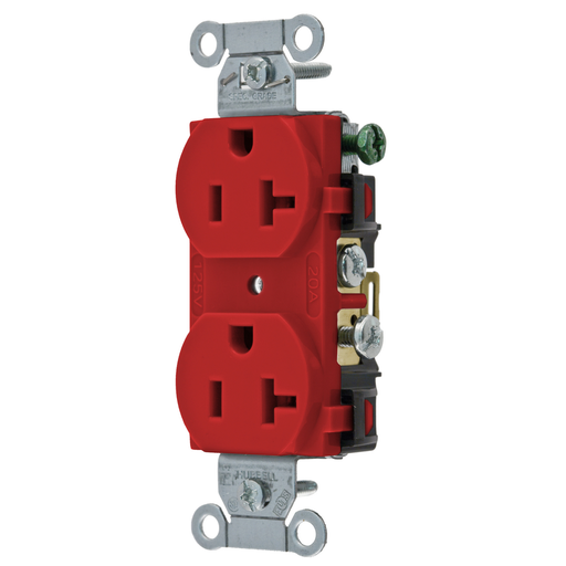 Mayer-DDS-Straight Blade Devices, Duplex Receptacle, Commercial Grade, Smooth Face, 20A 125V, 2-Pole 3-Wire Grounding, 5-20R, Side Wired Only, Red-1