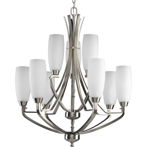 Product image for Progress P4439-09 Wisten Collection Nine-Light Brushed Nickel Etched Glass Modern Chandelier Light