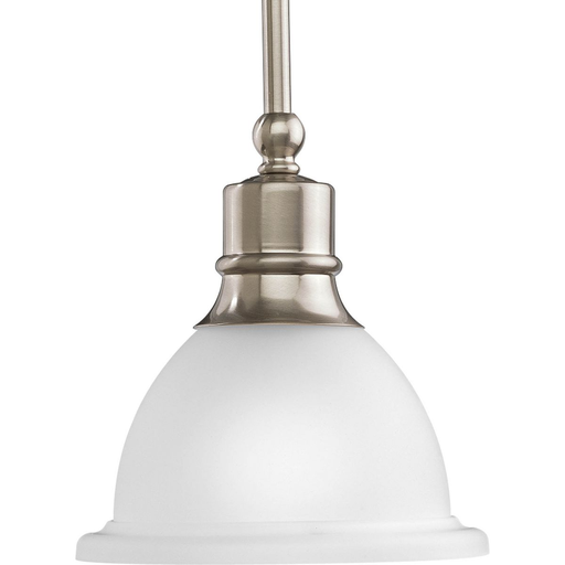 Product image for Progress P5078-09 Madison Collection One-Light Brushed Nickel Etched Glass Traditional Mini-Pendant Light