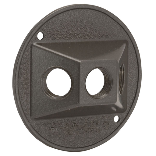 Product image for Bell 5197-7 Round Weatherproof Cluster Cover, Three 1/2 in. Threaded Outlets, Bronze, Carded