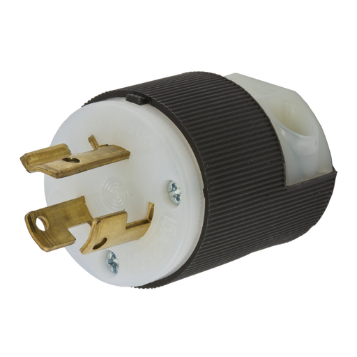HBL4570C - Locking Devices, Twist-Lock®, Industrial, Male Plug, 15A 250V, 2-Pole 3-Wire Grounding, L6-15P, Screw Terminal, Black and White