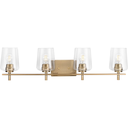 Product image for Progress P300363-163 Calais Collection Four-Light New Traditional Vintage Brass Clear Glass Bath Vanity Light