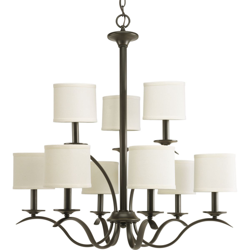 Product image for Progress P4638-20 Inspire Collection Nine-Light Antique Bronze Off-White Linen Shade Traditional Chandelier Light