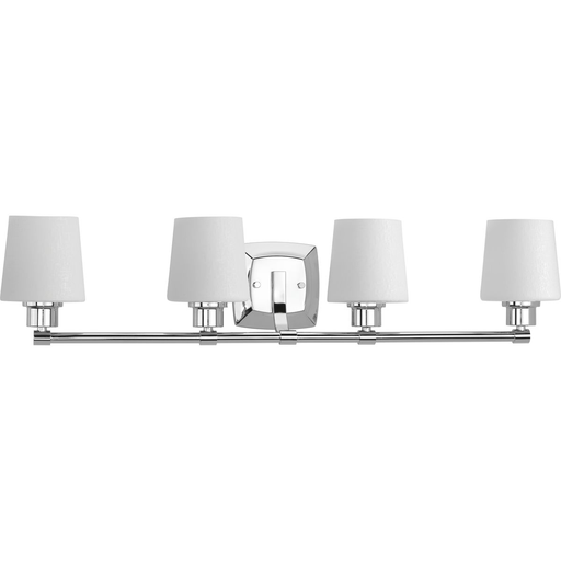 Product image for Progress P300019-015 Glance Collection Four-Light Polished Chrome Etched White Linen Glass Farmhouse Bath Vanity Light