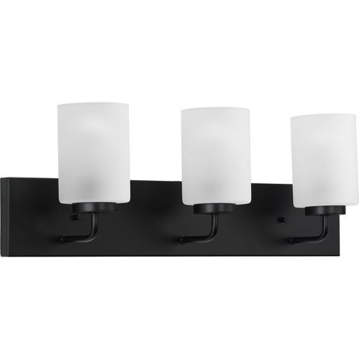 Product image for Progress P300329-031 Merry Collection Three-Light Matte Black and Etched Glass Transitional Style Bath Vanity Wall Light