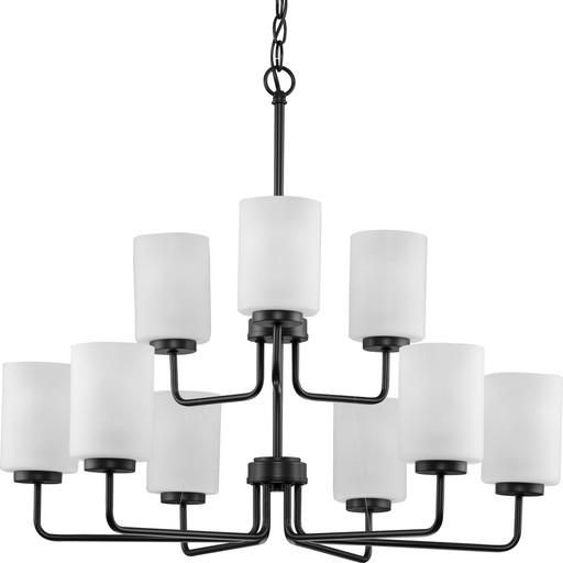 Product image for Progress P400276-031 Merry Collection Nine-Light Matte Black and Etched Glass Transitional Style Chandelier Light
