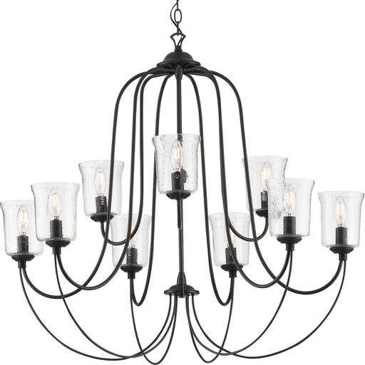 Product image for Progress P400196-031 Bowman Collection Nine-Light Matte Black Clear Chiseled Glass Coastal Chandelier Light