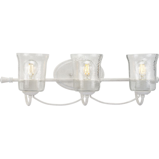 Product image for Progress P300255-151 Bowman Collection Three-Light Cottage White Clear Chiseled Glass Coastal Bath Vanity Light