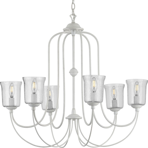 Product image for Progress P400195-151 Bowman Collection Six-Light Cottage White Clear Chiseled Glass Coastal Chandelier Light