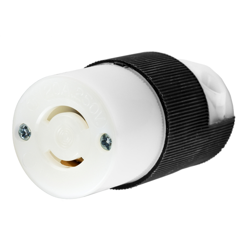 Locking Devices, Twist-Lock®, Industrial, Female Connector Body, 20A 250V, 2-Pole 2-Wire Non Grounding, L2-20R, Screw Terminal, Black and W hite