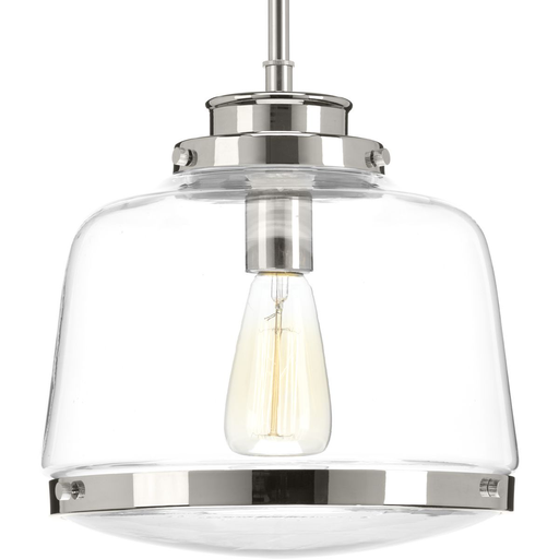 Product image for Progress P500061-104 Judson Collection One-Light Polished Nickel Clear Glass Farmhouse Pendant Light