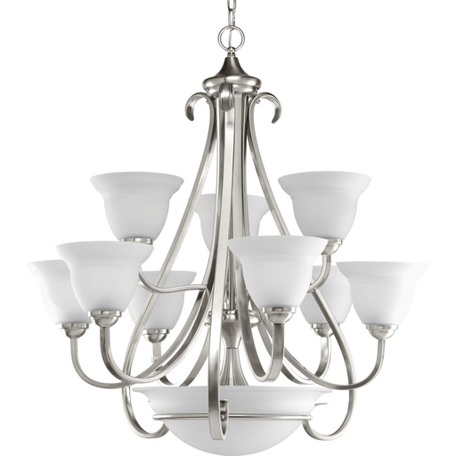 Product image for Progress P4418-09 Torino Collection Nine-Light Brushed Nickel Etched Glass Transitional Chandelier Light
