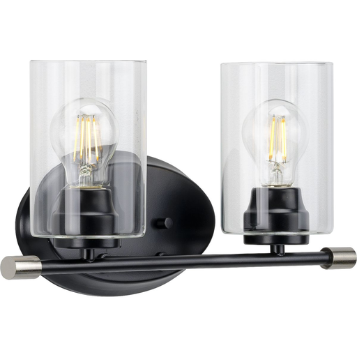 Product image for Progress P300277-031 Riley Collection Two-Light Matte Black Clear Glass Modern Bath Vanity Light