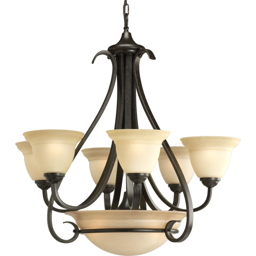Product image for Progress P4417-77 Torino Collection Six-Light Forged Bronze Tea-Stained Glass Transitional Chandelier Light