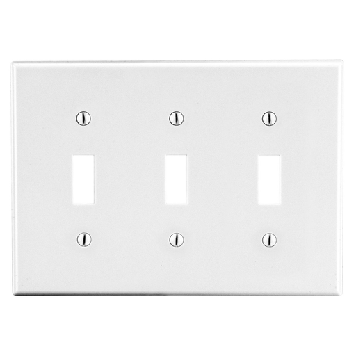 Product image for Hubbell PJ3W 3-Gang (3) Toggle Wallplate, Mid-Size, White