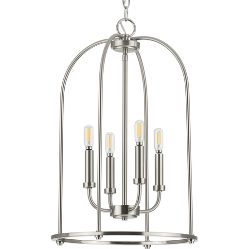 Product image for Progress P500302-009 Leyden Collection Four-Light Brushed Nickel Farmhouse Style Foyer Pendant Light
