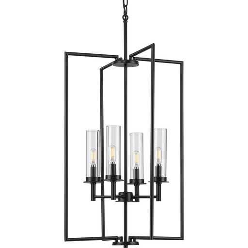 Product image for Progress P500315-031 Kellwyn Collection Four-Light Matte Black and Clear Glass Transitional Style Foyer Pendant Light
