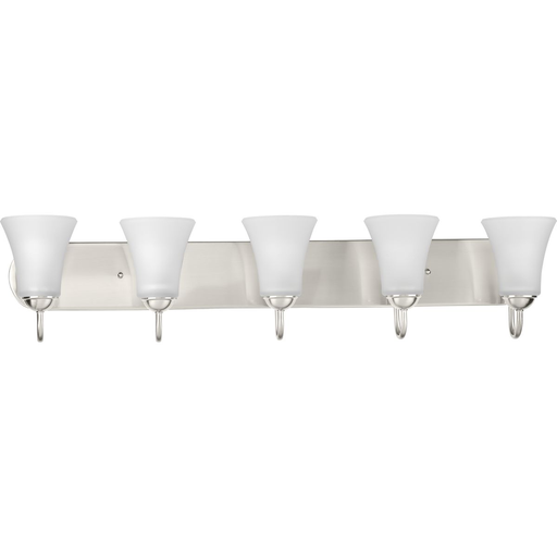 Product image for Progress P300237-009 Classic Collection Five-Light Brushed Nickel Etched Glass Traditional Bath Vanity Light