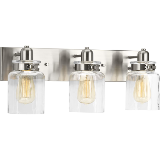 Product image for Progress P300047-009 Calhoun Collection Three-Light Brushed Nickel Clear Glass Farmhouse Bath Vanity Light