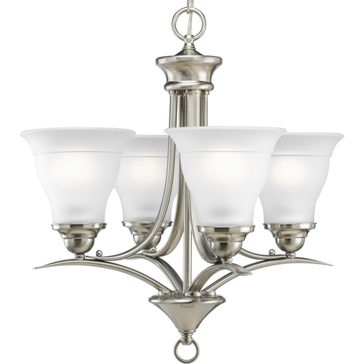Product image for Progress P4326-09 Trinity Collection Four-Light Brushed Nickel Etched Glass Traditional Chandelier Light