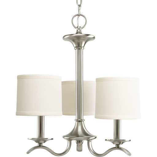 Product image for Progress P4632-09 Inspire Collection Three-Light Brushed Nickel Off-White Linen Shade Traditional Chandelier Light