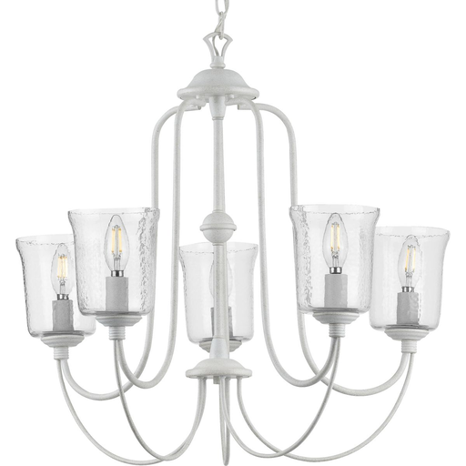 Product image for Progress P400194-151 Bowman Collection Five-Light Cottage White Clear Chiseled Glass Coastal Chandelier Light