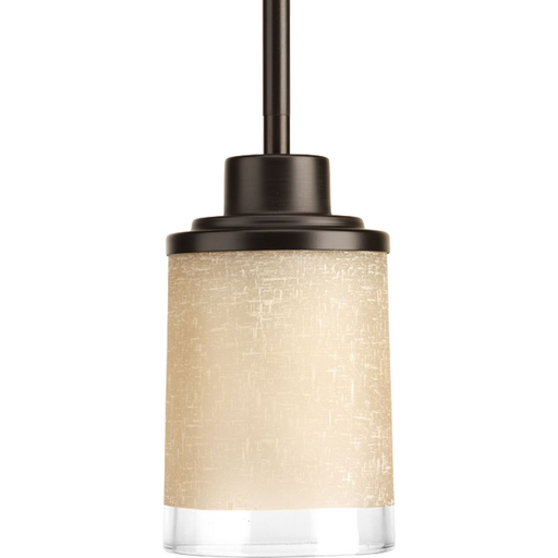 Product image for Progress P5147-20 Alexa Collection One-Light Antique Bronze Etched Umber Linen With Clear Edge Glass Modern Mini-Pendant Light