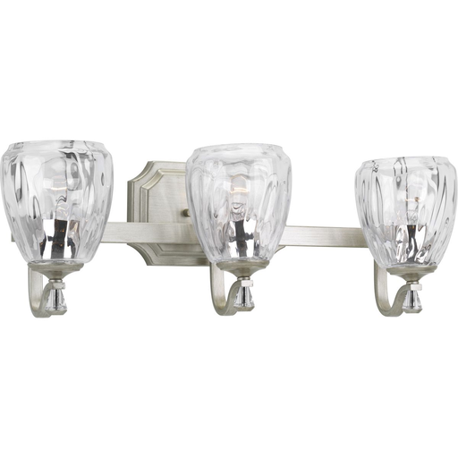 Product image for Progress P300118-134 Anjoux Collection Three-Light Silver Ridge Clear Water Glass Luxe Bath Vanity Light