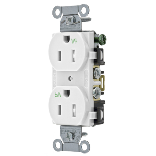 Mayer-DDS-Straight Blade Devices, Receptacles, Tamper and Weather-Resistant Duplex, Commercial/Industrial Grade, 2-Pole 3-Wire Grounding, 15 A, 125V, 5-15R, White, Single Pack-1