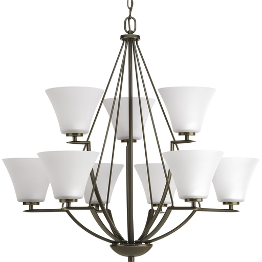 Product image for Progress P4625-20W Bravo Collection Nine-Light Antique Bronze Etched Glass Modern Chandelier Light