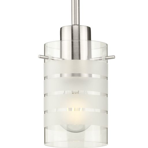 Product image for Progress P5158-09 Modern Pendant One-Light Brushed Nickel Clear And Etched Glass Mini-Pendant Light