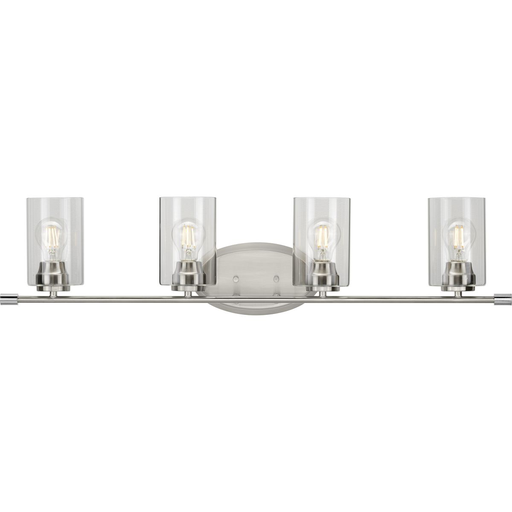 Product image for Progress P300279-009 Riley Collection Four-Light Brushed Nickel Clear Glass Modern Bath Vanity Light