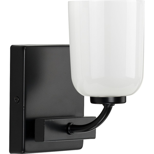 Product image for Progress P300280-031 Moore Collection One-Light Matte Black White Opal Glass Luxe Bath Vanity Light
